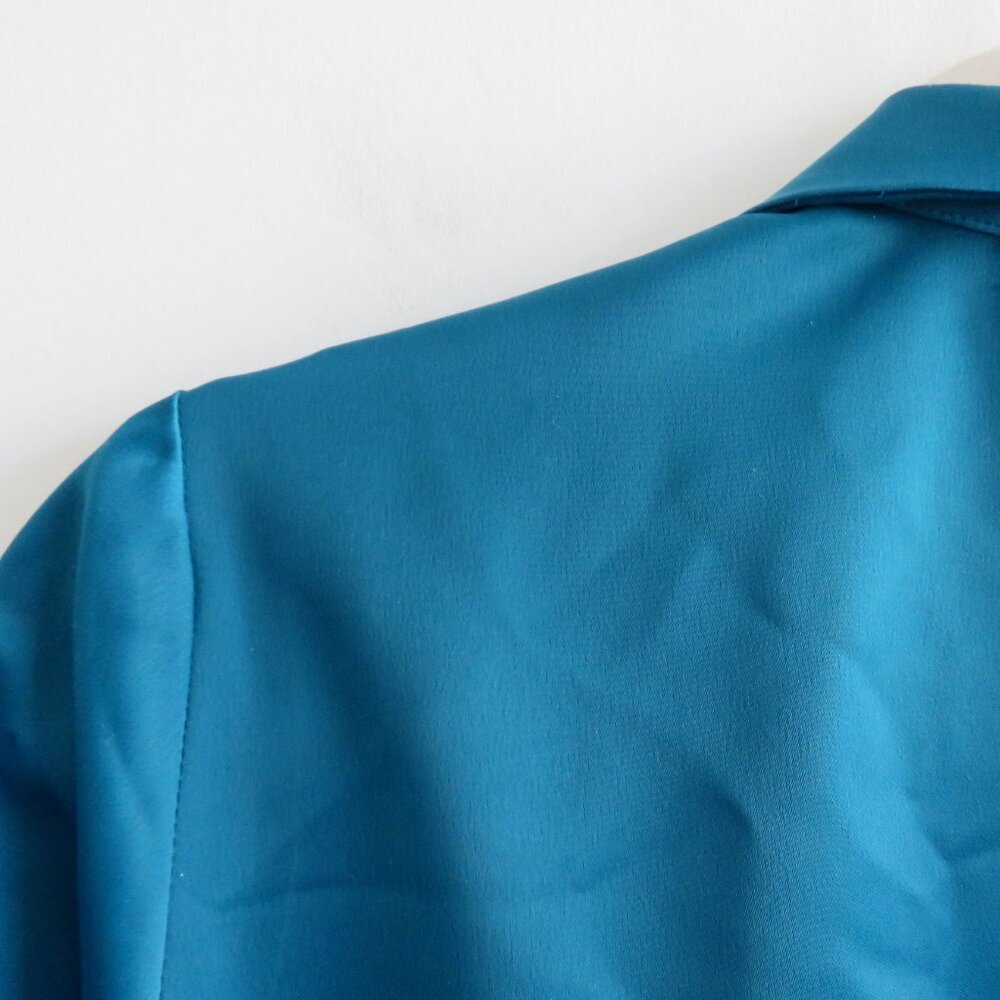 ZENA PRESLEY Teal Satin Drapey Button Front Shirt Top Mob Wives - Women's Sz M - Picture 7 of 10